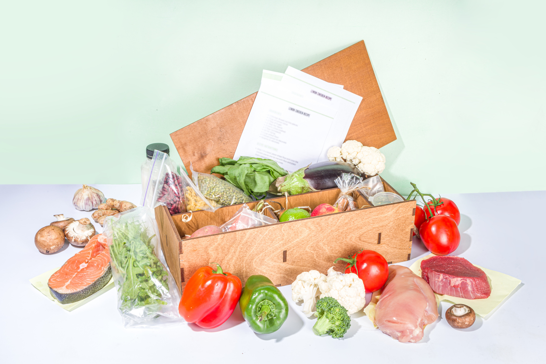 Meal Kit Delivery. Set healthy food ingredients for cooking